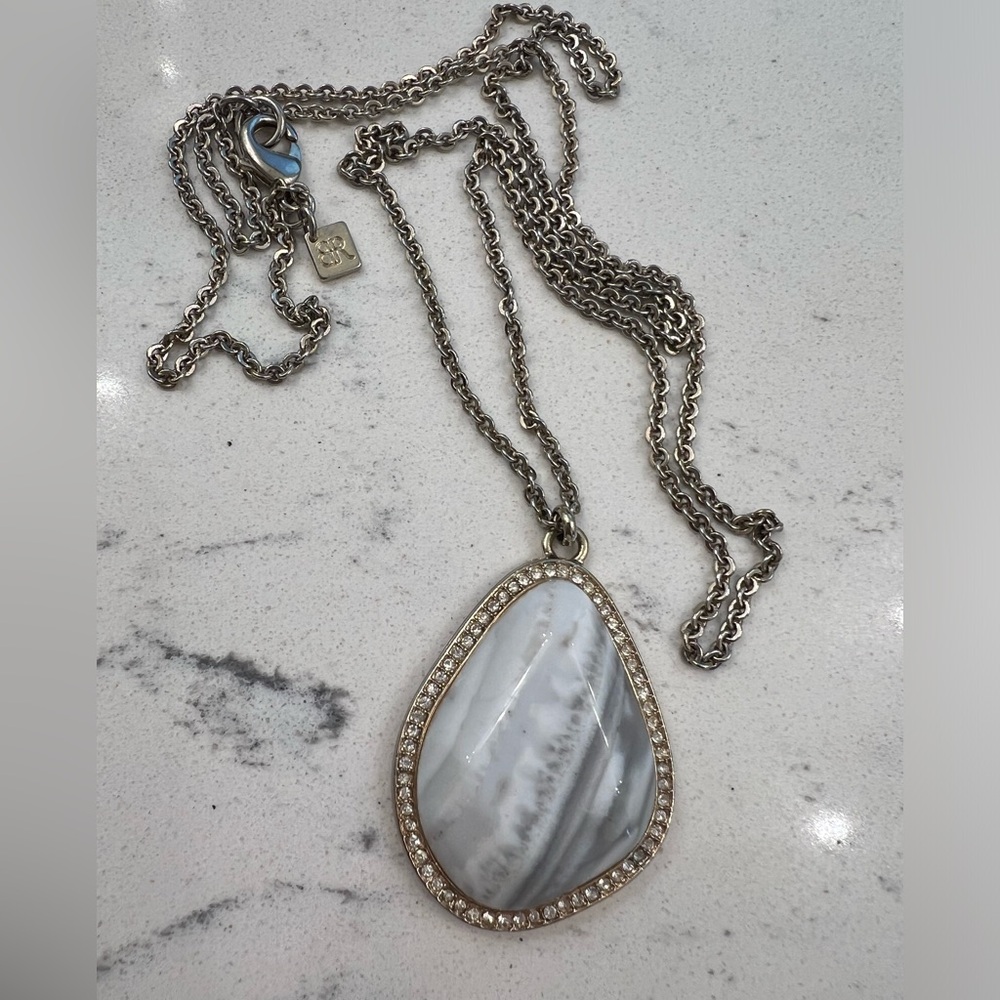 White stone necklace with chain